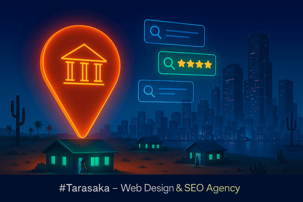 Law Firm SEO in Miami – 3D CGI Google Map pin with courthouse glowing over Miami skyline