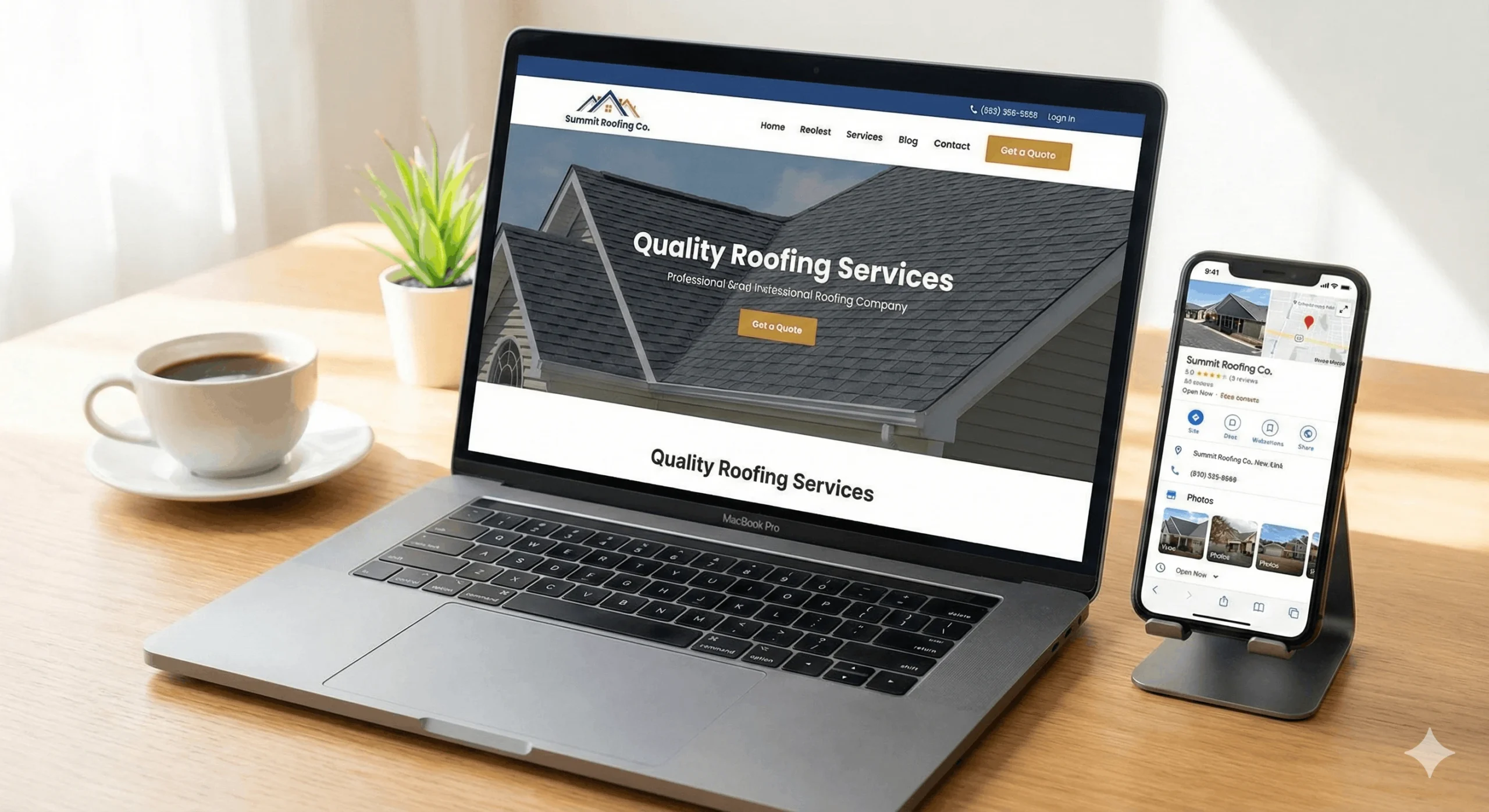 Roofing website aligned with Google Maps listing scaled